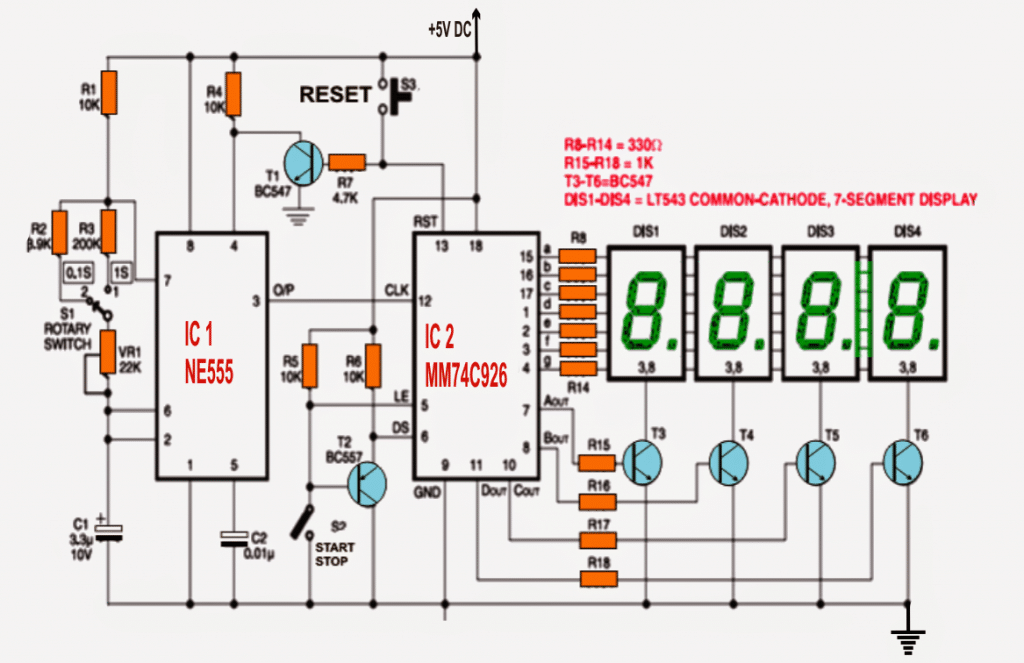 IC 555 Based Simple Digital Stopwatch | Homemade Circuit ...