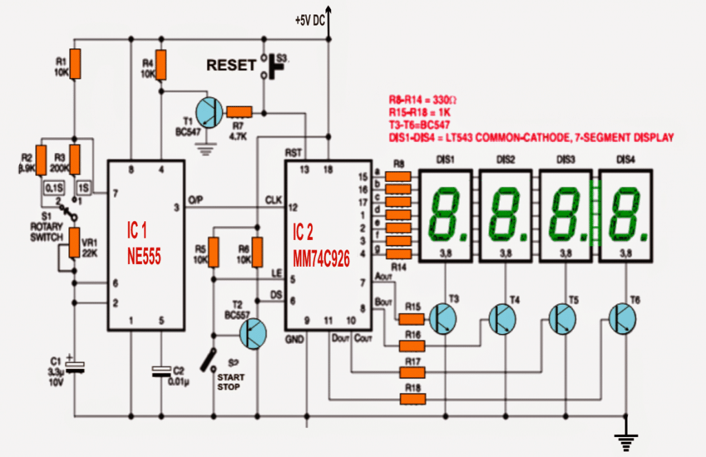 IC 555 Based Simple Digital Stopwatch | Homemade Circuit Projects