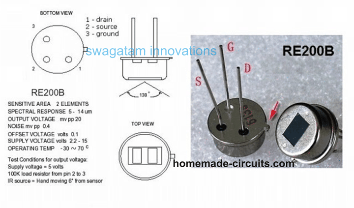 actual PIR device pinout and internal details