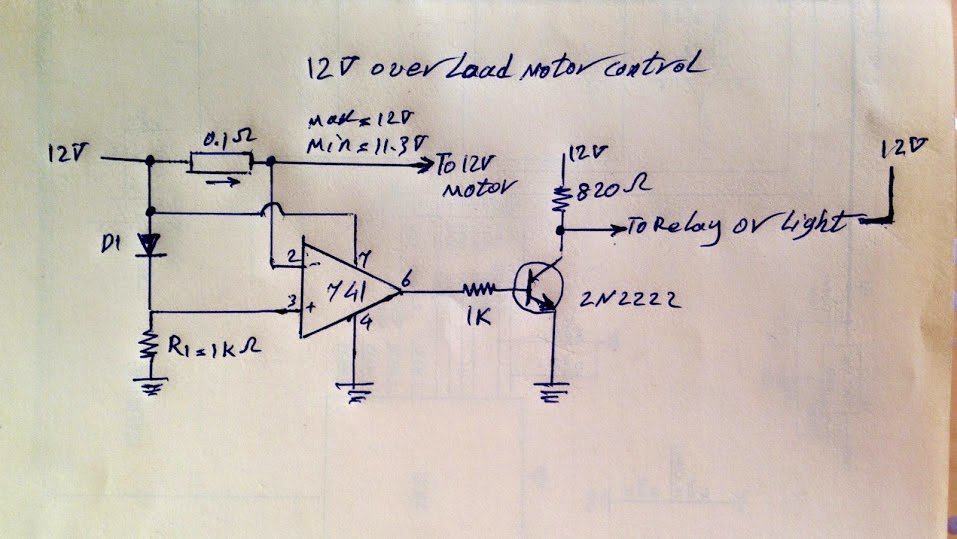 how to protect motor from overload overcurrent using a single op amp comparator