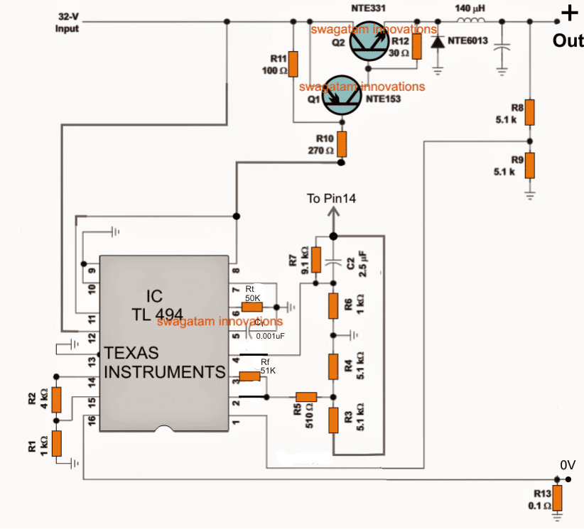 TL494 PWM switching regulator circuit