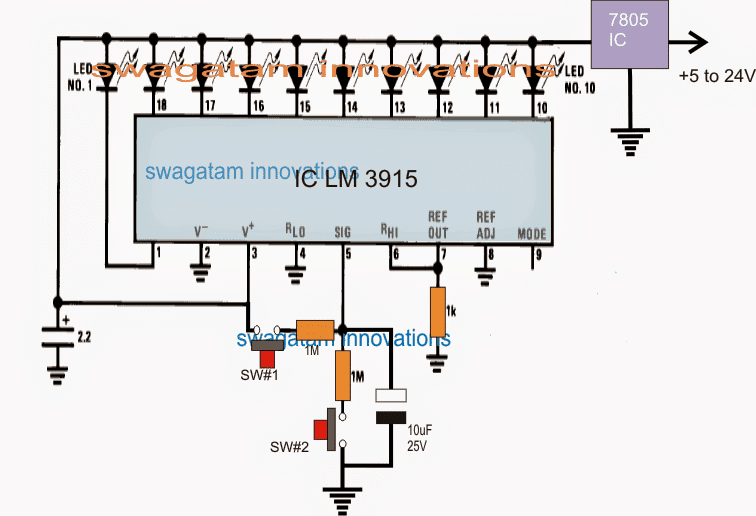 Индикатор уровня на lm3915. Lm3915 схема включения. Lm3915n схема включения. Светодиодный индикатор на lm3915.