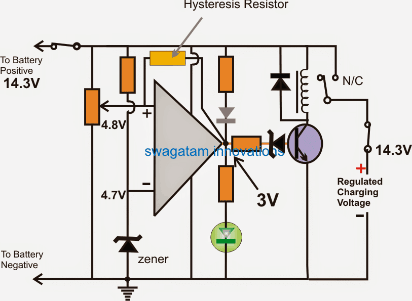 how hysteresis in an op amp battery chargers work