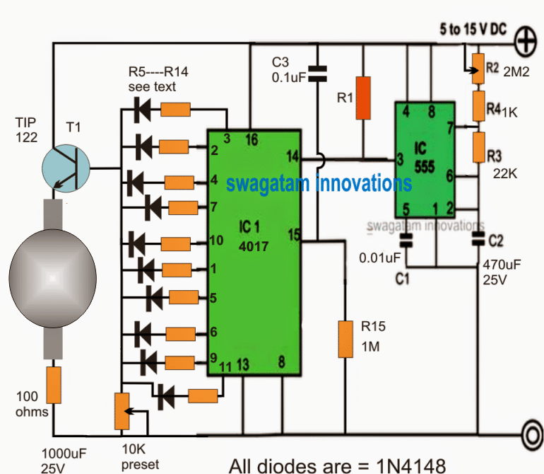 Rotating Beacon LED Circuit using IC 555 and IC 4017