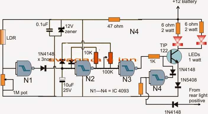 Darkness dependent Car Safety Park Light Circuit