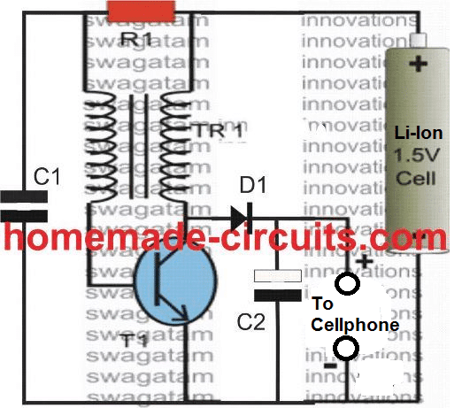 simple joule thief schematic diagram for illuminating a 3.3V LED using a 1.5V battery