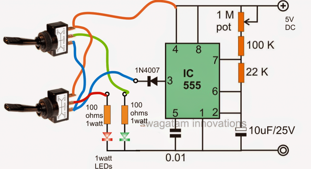 Flashing Red, Green Railway Signal Lamp Circuit