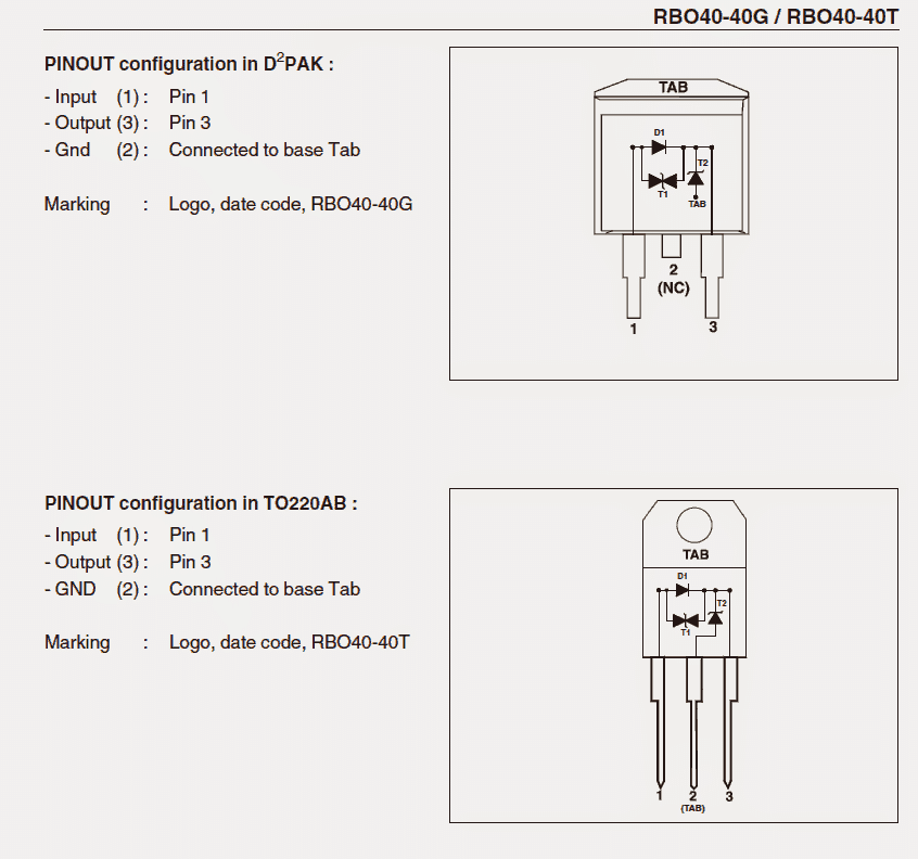 pinout configuration or the connection details of  40 amp diode