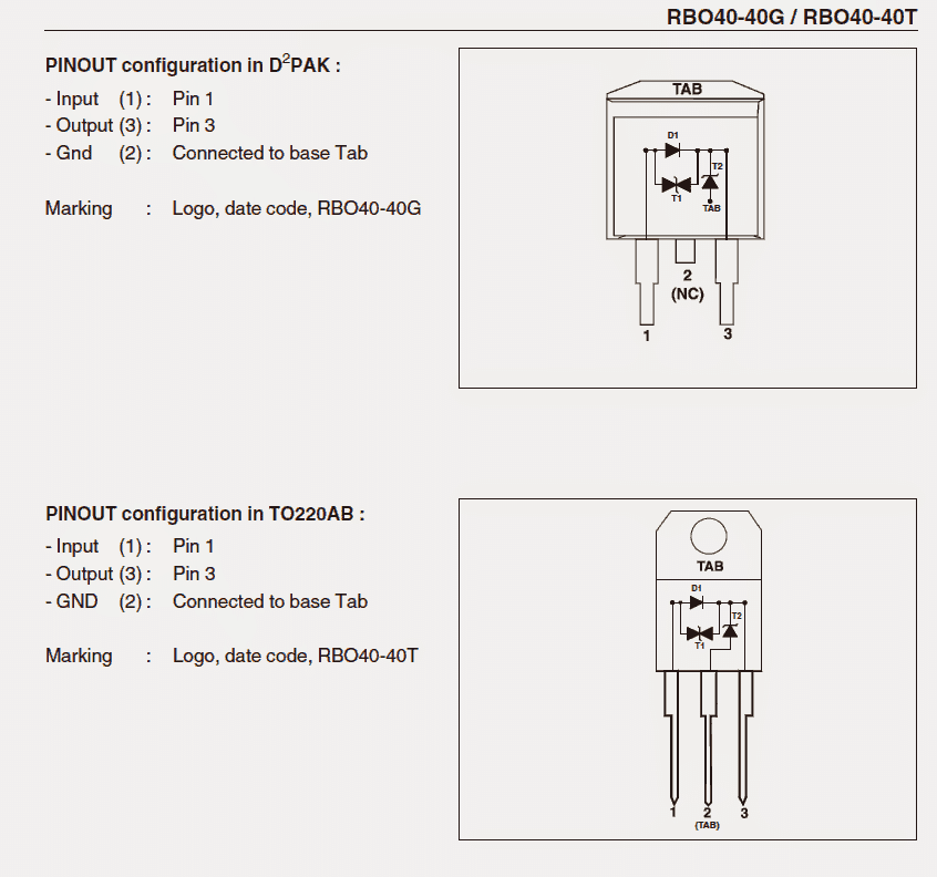 pinout configuration or the connection details of 40 amp diode