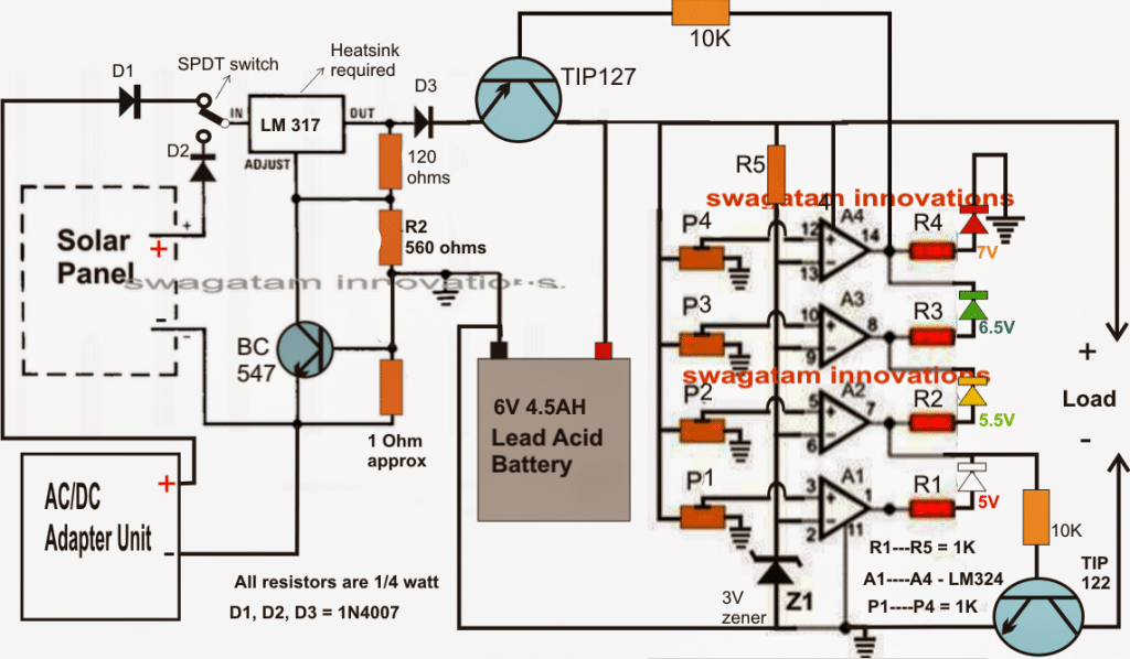 12V Automatic Battery Charger Circuit with 4 LED Indicator