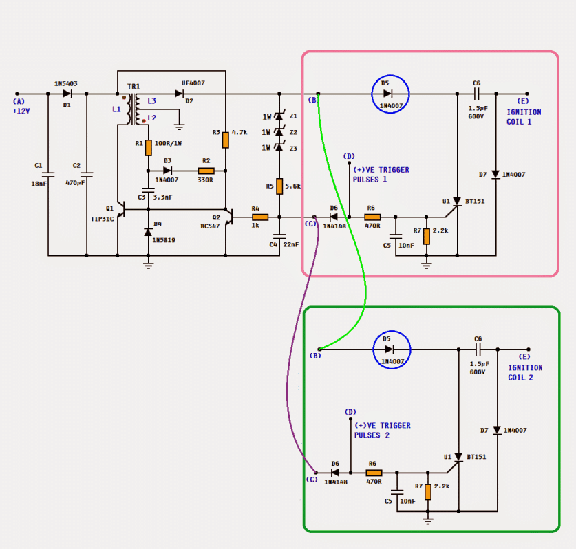 DC CDI  sharing a common HV converter circuit
