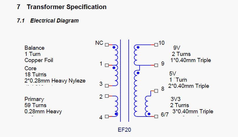 3.3V, 5V, 9V SMPS Transformer Winding  Details