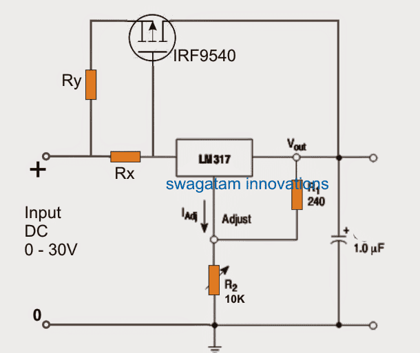 LM317 outboard boost mosfet application circuit