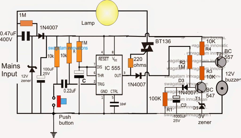 Bathroom Lamp Timer Circuit with Buzzer