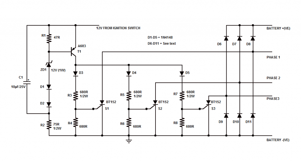 Rectifier plus Regulator for a 3-Phase charging system of Motorcycles