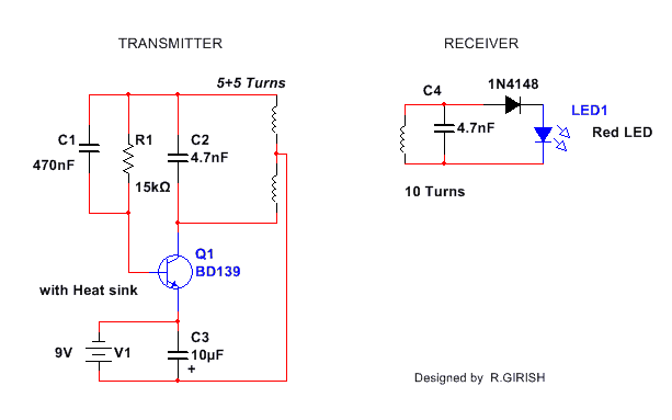 LED wireless transmitting and receiving coils must be close as possible to achieve greater efficiency