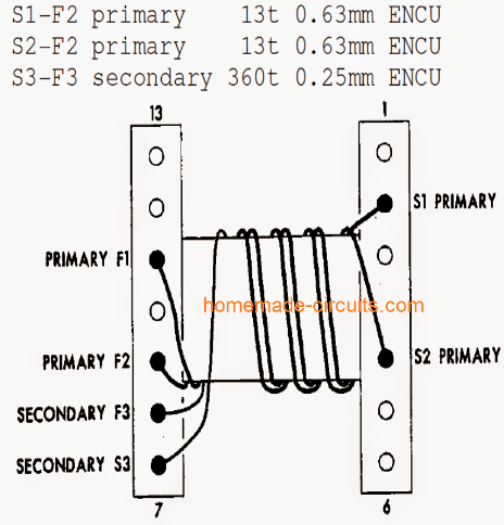 ferrite inductor winding for 330V DC from 12V battery