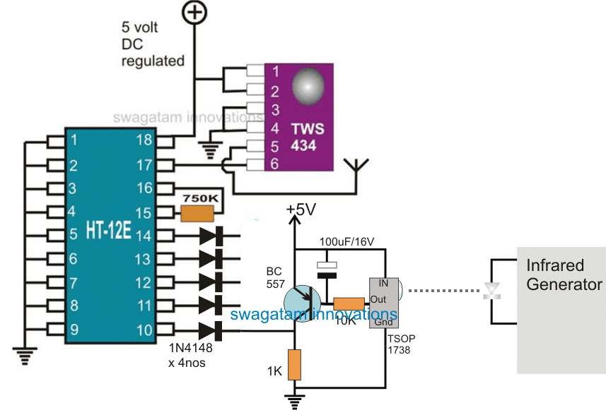 433 MHz Remote Infrared Transmitter Circuit