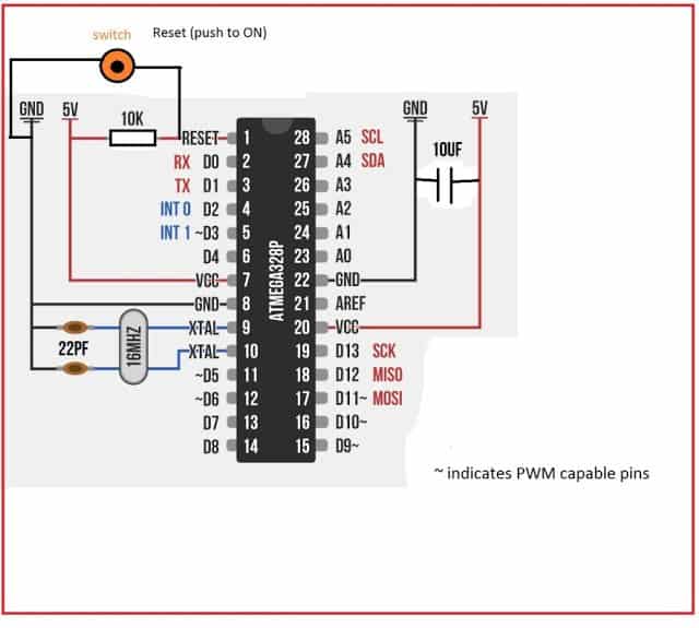 ATmega328P connect few external components to make Arduino on breadboard