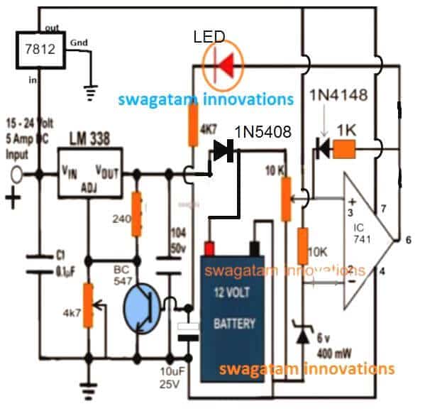 LM338 opamp battery auto cut charger circuit