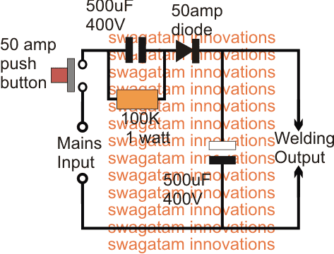 mini welding machine without using complex circuit using a capacitive power supply