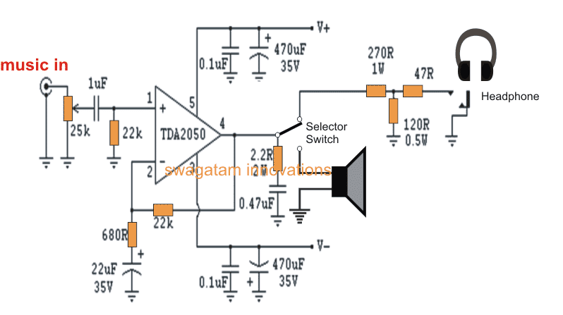 headphone amplifier Circuit using TDA2050