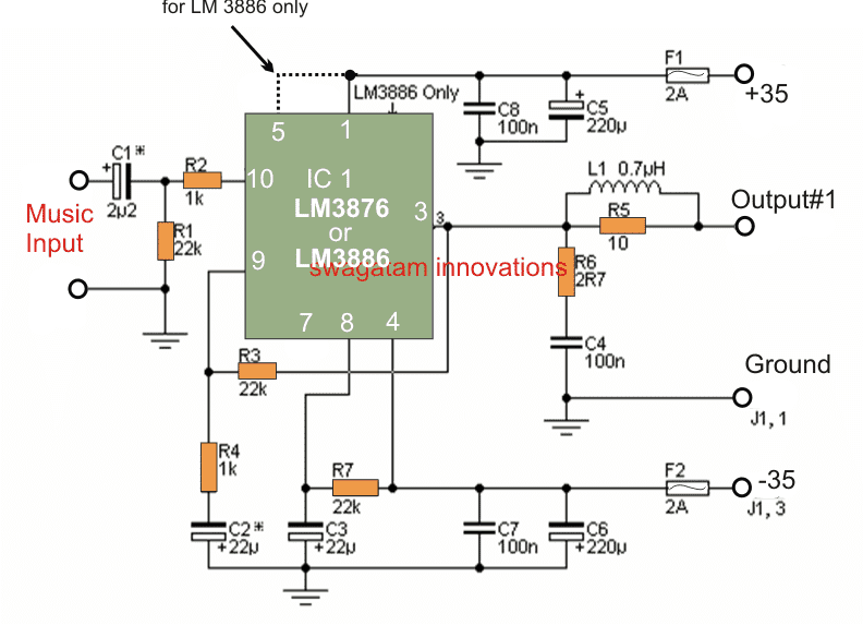 LM3876 based Power Amplifier Circuit