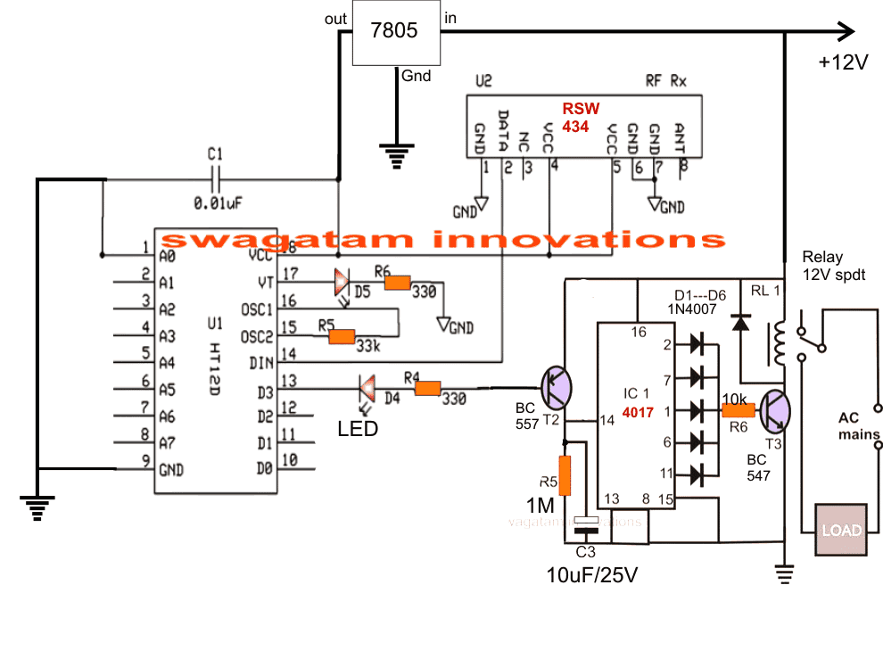 433 MHz RF 8 Appliances Transmitter Circuit