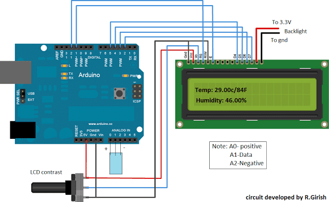 Digital Temperature, Humidity Meter Circuit using Arduino