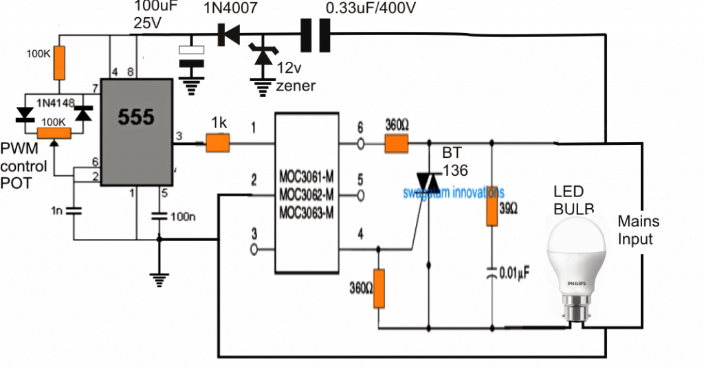 vorm materiaal houten How to Add a Dimmer Facility to a LED Bulb | Homemade Circuit Projects