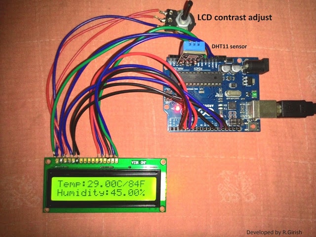 Working prototype for a Digital Temperature, Humidity Meter Circuit 