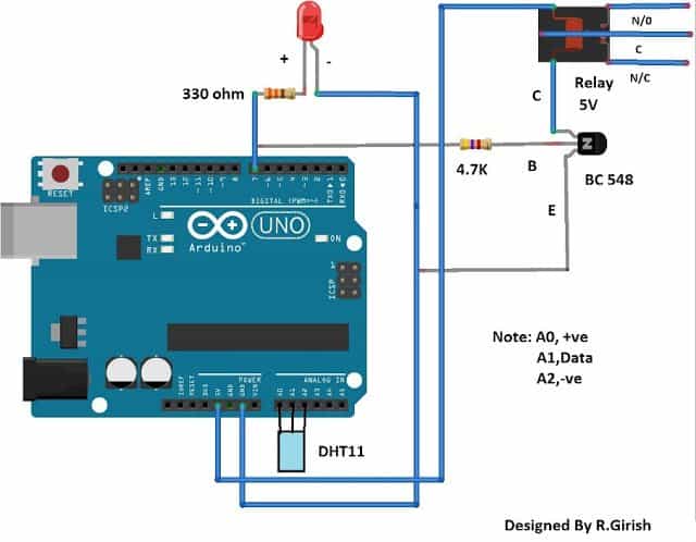 Relay switch fan control using Arduino temperature sensor