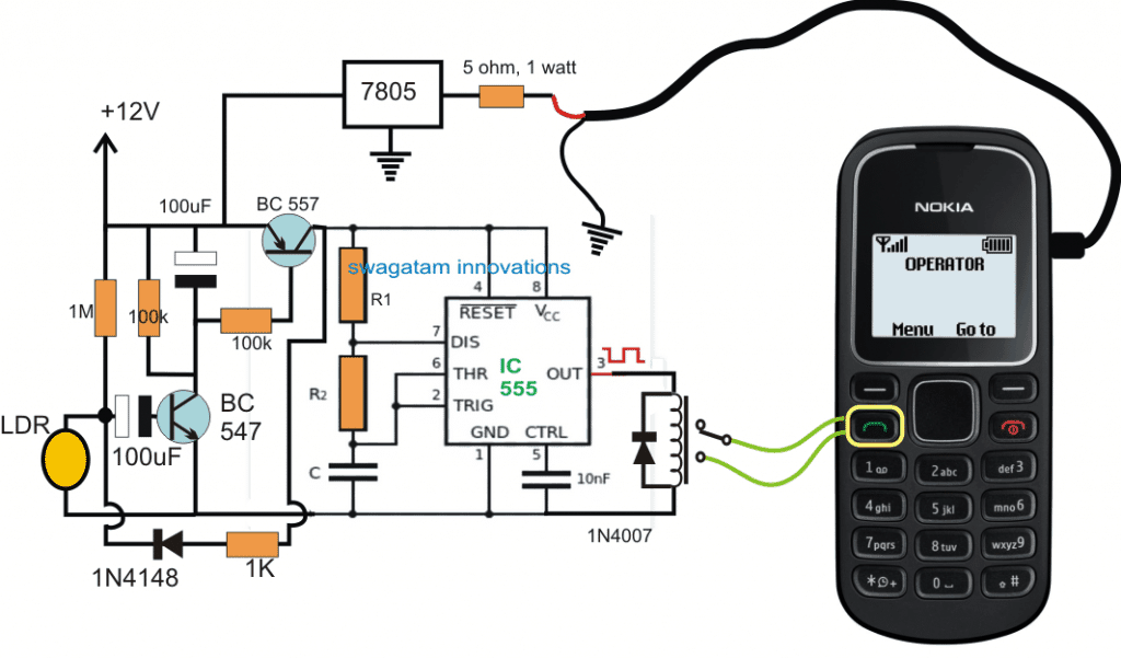 Laser Activated GSM Call Alert Security Circuit