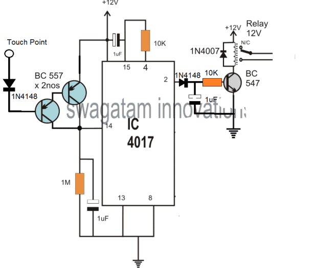 touch sensitive relay switch circuit