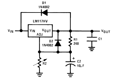 Adding Protection Diodes and Bypass Capacitor to LM317 circuit