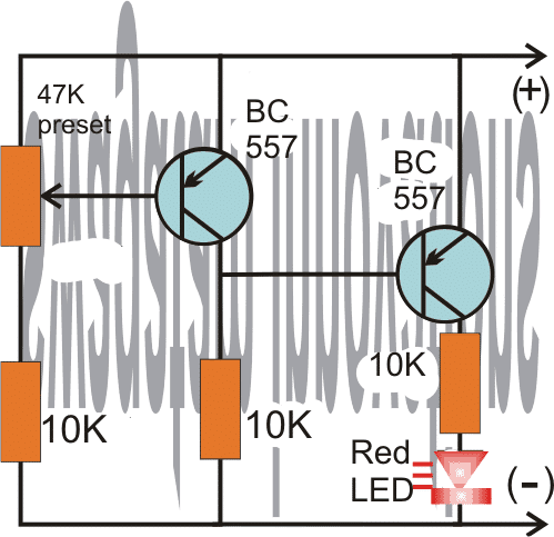 Battery Full Charge Indicator Circuit using Two Transistors