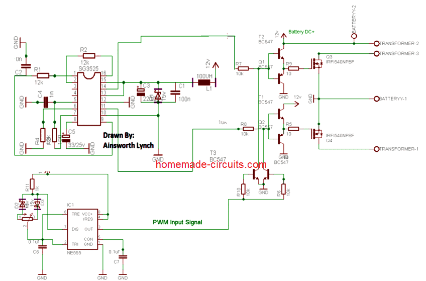 SG3525 chopped inverter using IC 555