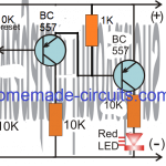 simple 2 transistor LED battery over charge indicator circuit