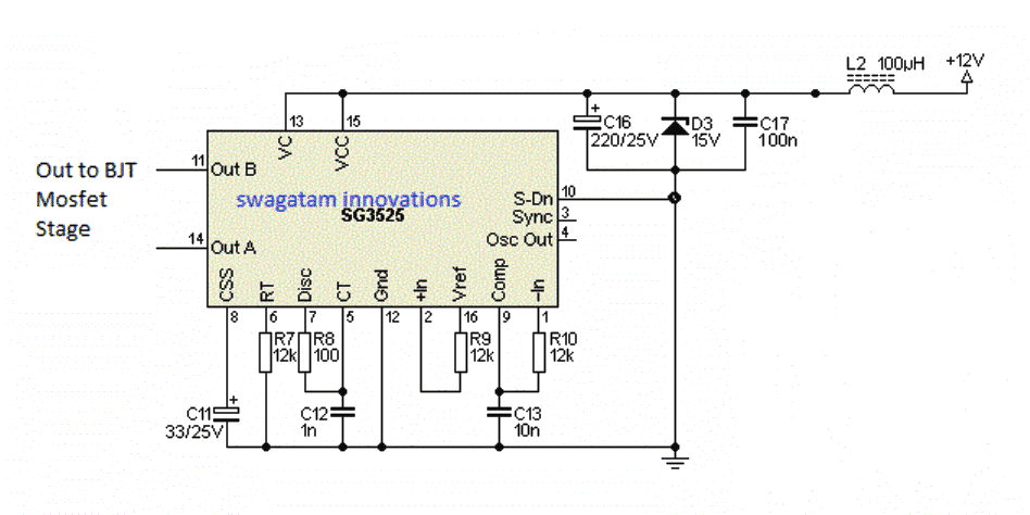 basic example circuit diagram of a SG3525 oscillator stage