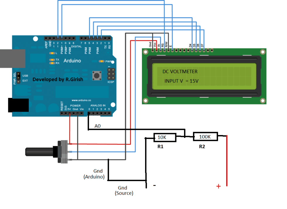Arduino based DC Voltmeter Circuit