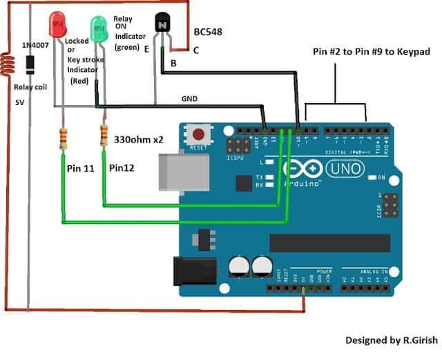 Arduino Password Security Lock Circuit Using 4x4 Keypad