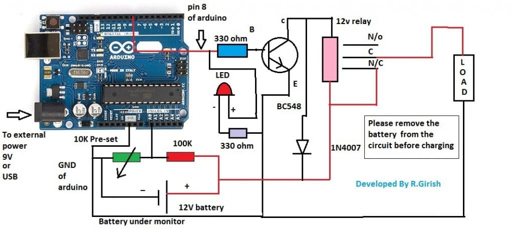 Arduino based Battery Over Discharge Protection