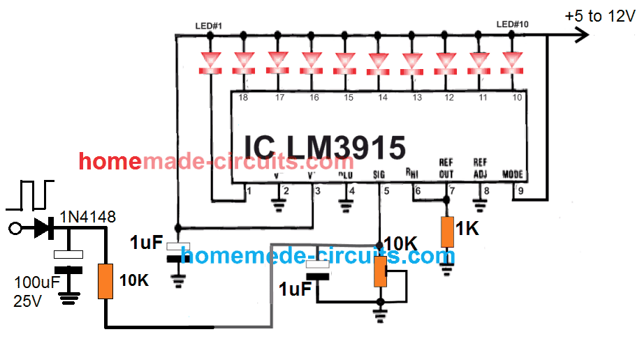 simple 10 LED tachometer using LM3915