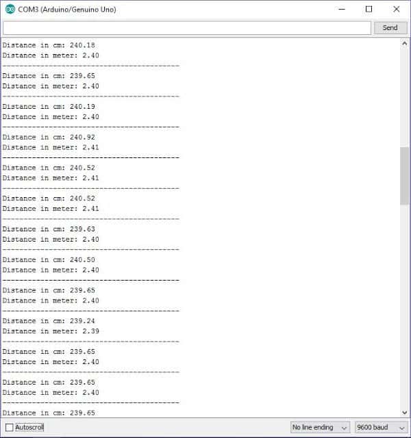 distance between the sensor and the obstacle in serial monitor