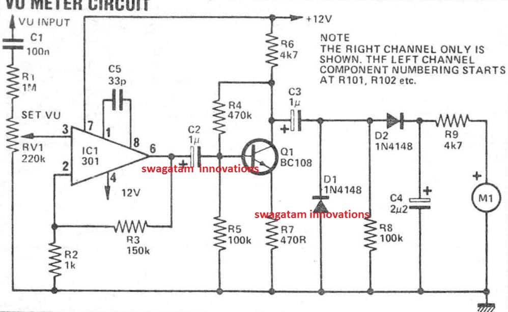 VU circuit using moving coil meter