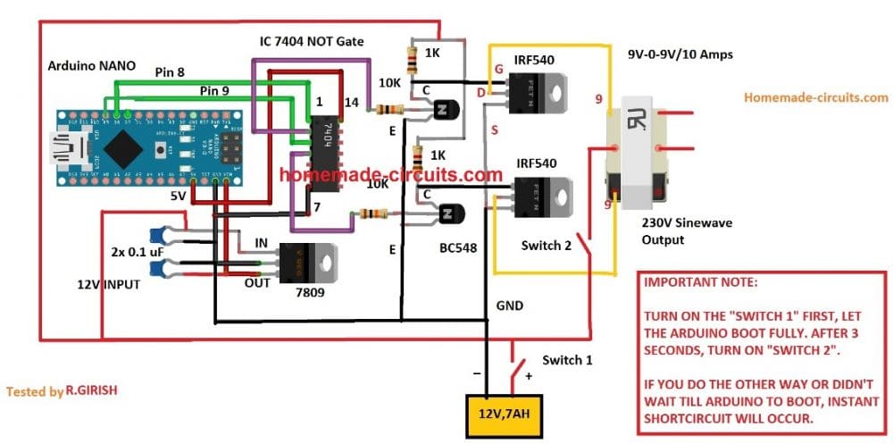 Arduino Pure Sine Wave Inverter Circuit