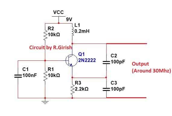 colpitts oscillator circuit which can generate around 30 Mhz signal