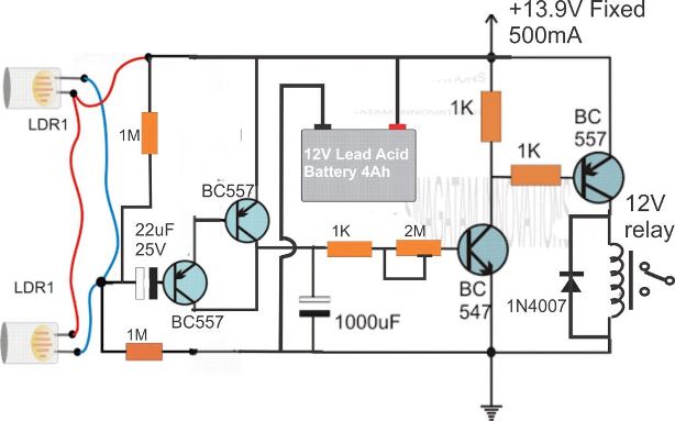 laser protection relay circuit using transistors