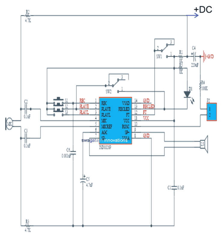 Audio Record/Playback Circuit using IC ISD1820