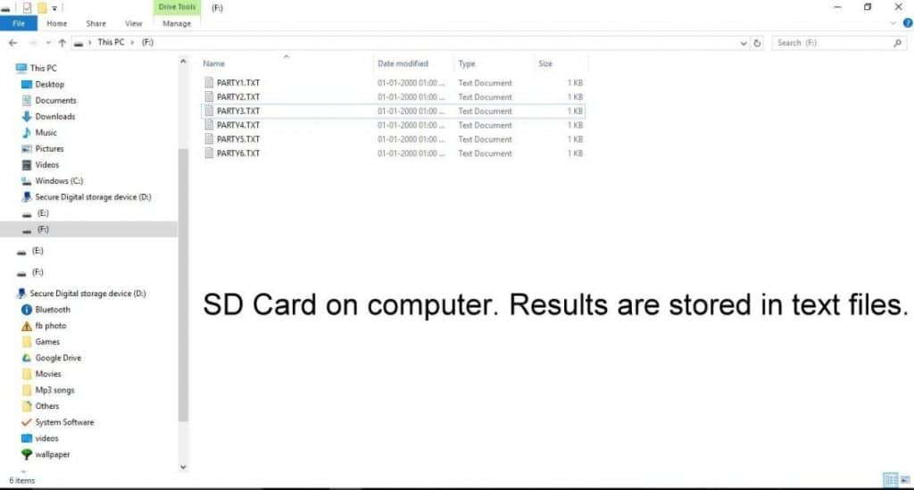 SD card result stored in computer